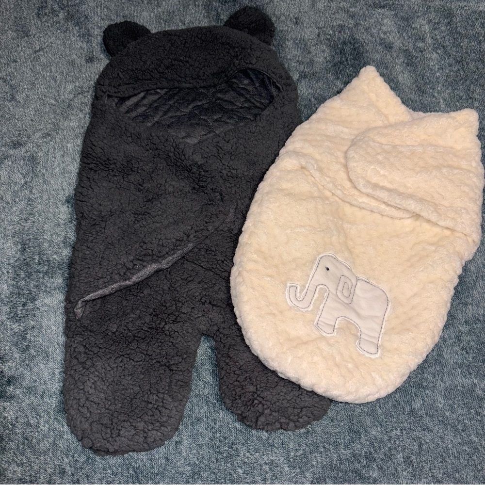 Duo of Fleece Infant Swaddles in Ivory and Charcoal Newborn/Infant 0-6 Months